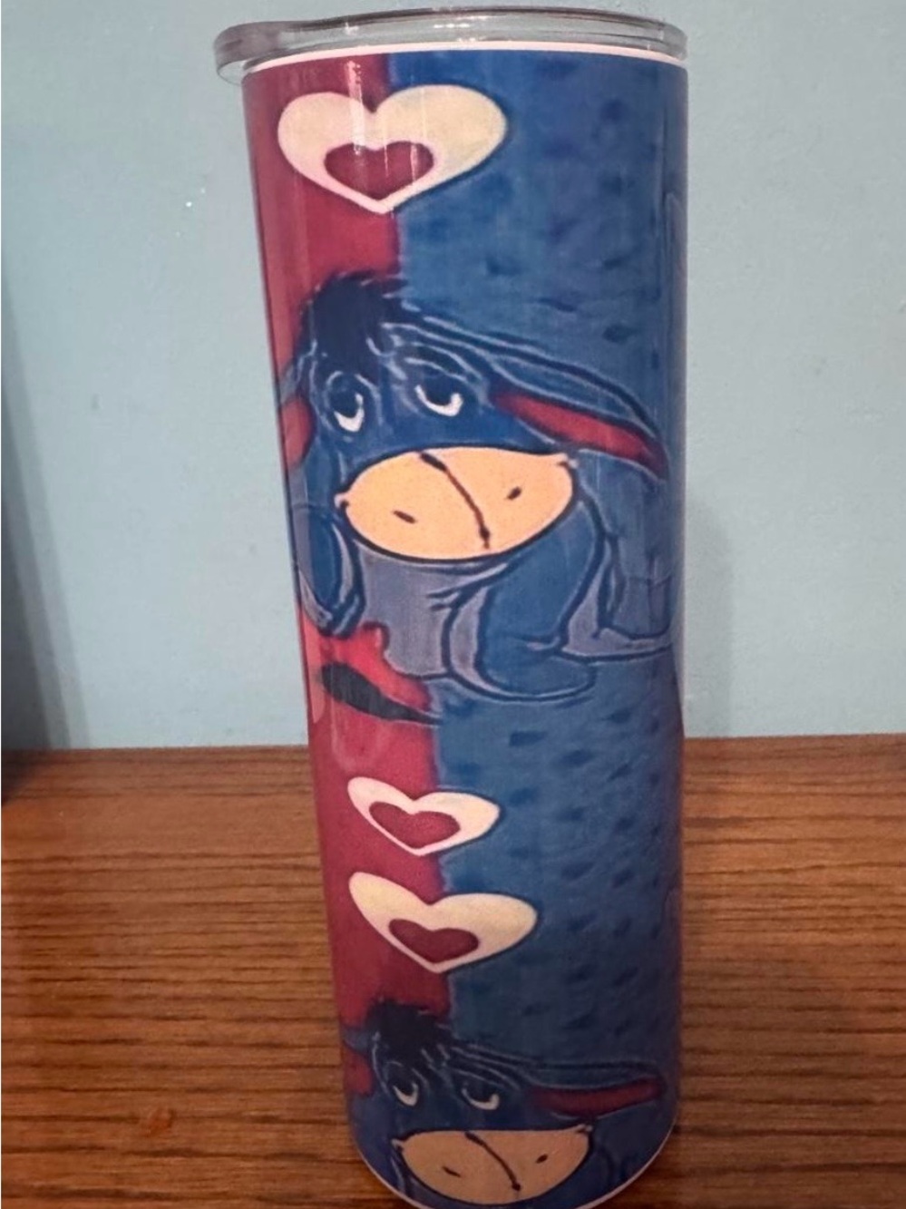 Blue and Pink Eeyore-Themed Tumbler - Playful Accent Drinkware